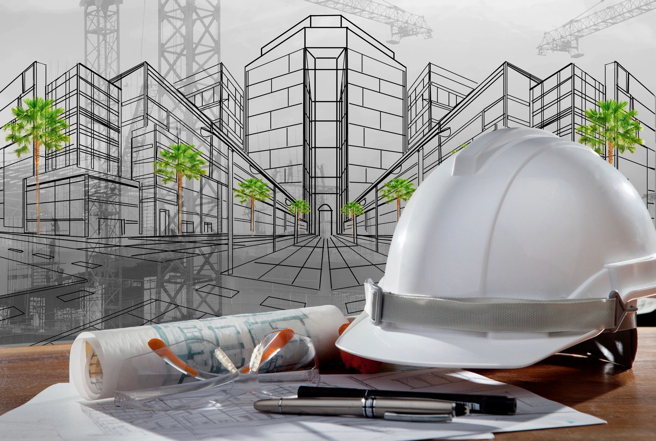 Casque de chantier et plans architecturaux